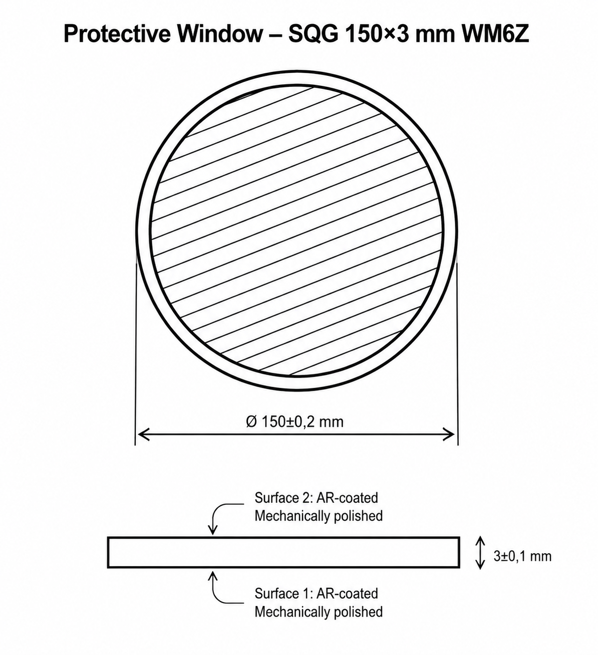 FS150X3.0 - Ventana protectora de fibra de 150 mm x 3 mm