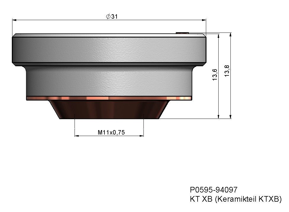 P0595-94097 - Nozzle Ceramic part KT X. Suitable for use with Precitec(R) Laser Welders