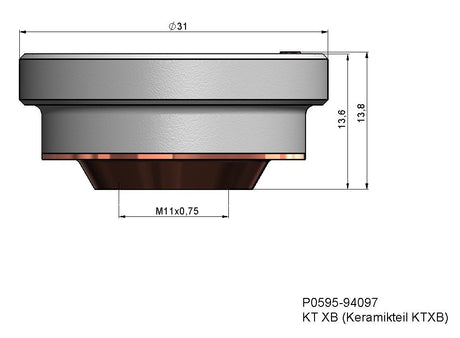 P0595-94097 - Boquilla Pieza de cerámica KT X. Adecuado para uso con soldadoras láser Precitec(R)